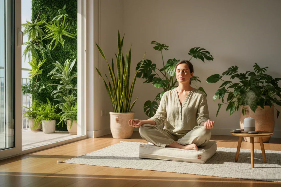 Persona en estado de calma y equilibrio representando el control del cortisol y bienestar natural con CB