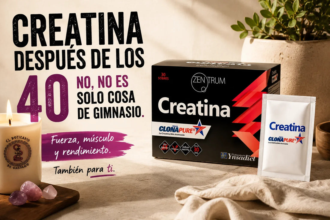 Caja y sobre de Creatina Zentrum CloñaPure 30 sobres - Fuerza músculo y rendimiento después de los 40 - El Boticario de Cartago