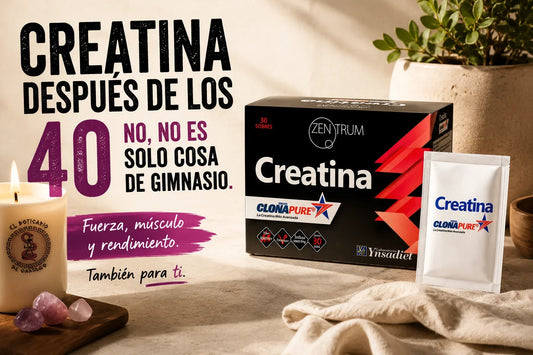 Caja y sobre de Creatina Zentrum CloñaPure 30 sobres - Fuerza músculo y rendimiento después de los 40 - El Boticario de Cartago