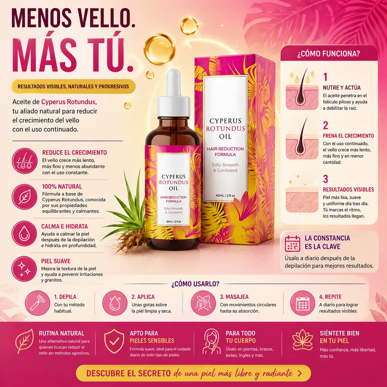 Aceite Reductor de Vello Cyperus Rotundus