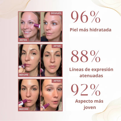Resultados bálsamo Dr. Melaxin - Antes y después: piel hidratada, líneas atenuadas, aspecto rejuvenecido
