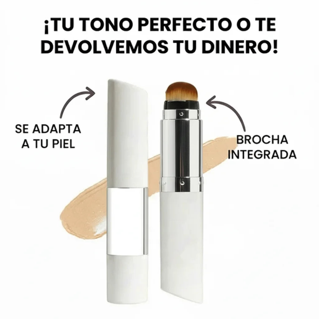 Base de maquillaje 2 en 1 con brocha integrada que se adapta a tu tono de piel
