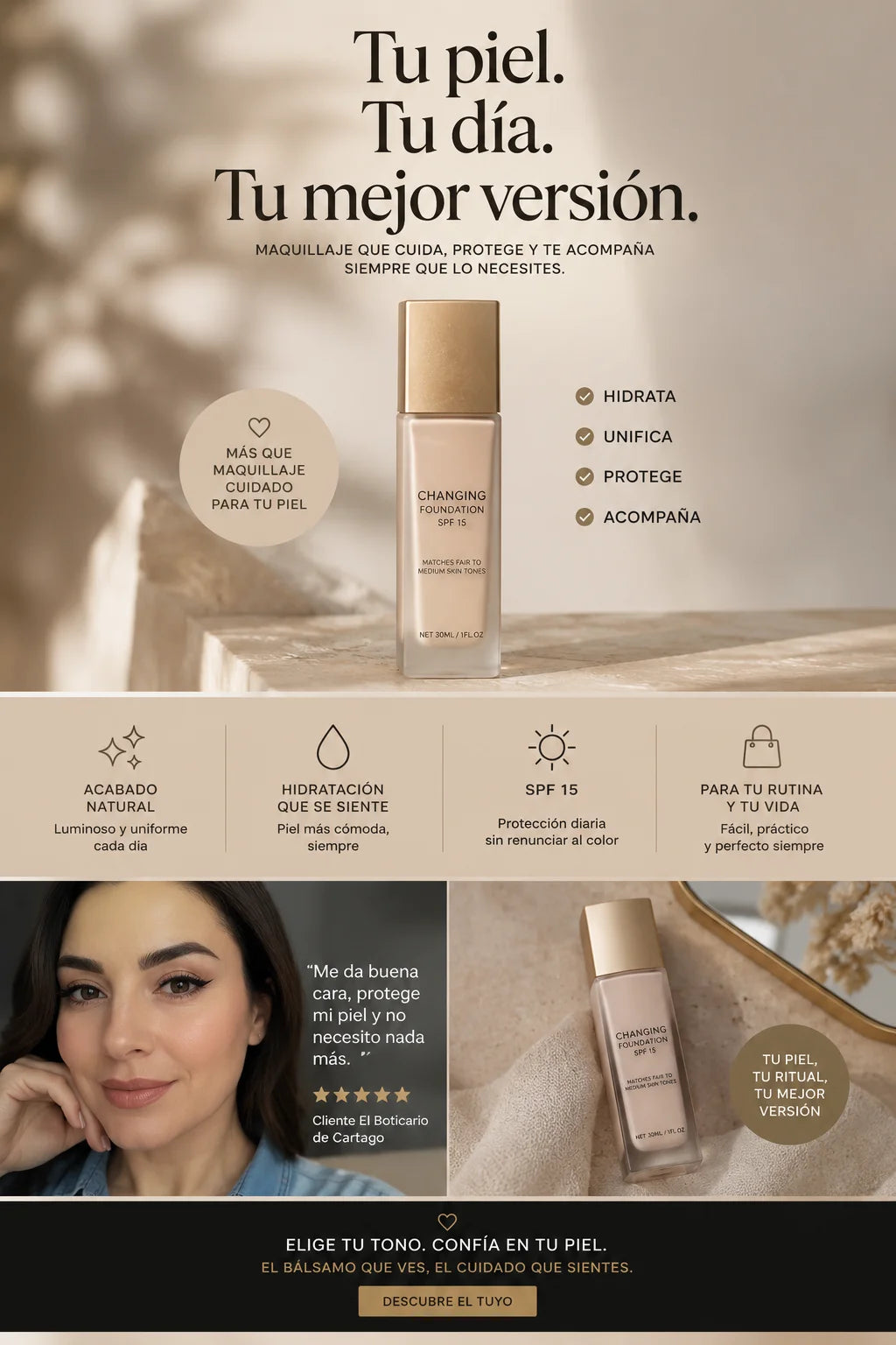 Base de maquillaje adaptativa SPF15 – hidrata, unifica, protege y acompaña. Acabado natural luminoso con reseña de cliente verificada