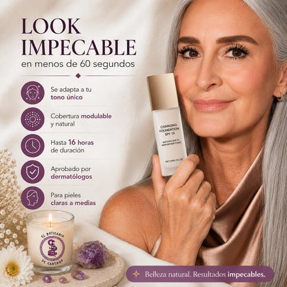 Base de maquillaje adaptativa SPF30 con ácido hialurónico y vitamina E – acabado natural y ligero