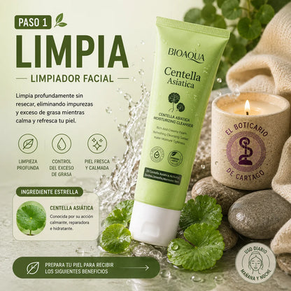 Paso 1 – Limpiador facial Bioaqua Centella Asiática: limpieza profunda, control del exceso de grasa y piel fresca calmada, apto para uso diario