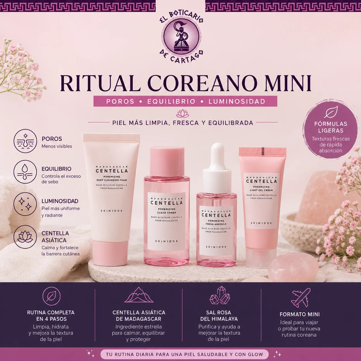 Ritual Coreano Mini Centella Pink Ritual – Poros menos visibles, equilibrio y luminosidad con centella asiática de Madagascar