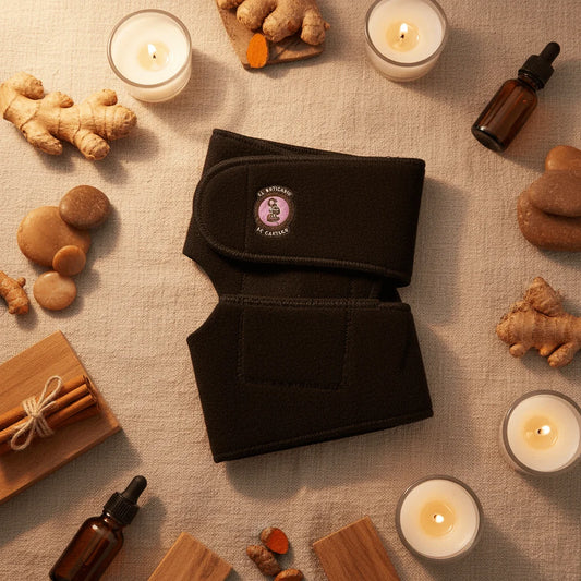 Codera de turmalina El Boticario de Cartago sobre lino con elementos de calor y bienestar