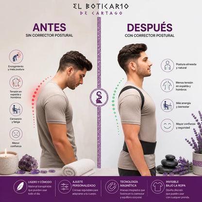 Comparativa antes y después con corrector postural El Boticario de Cartago – mejora postura, reduce tensión en espalda y hombros, más energía y confianza
