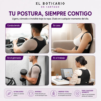 Corrector postural El Boticario de Cartago en uso diario – conduciendo, en casa, en el gimnasio y trabajando, ultraligero e invisible