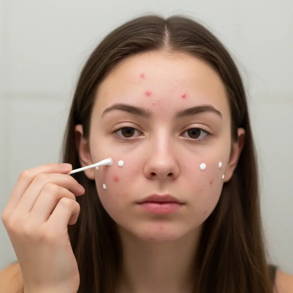 Aplicación correcta de DR. LEO loción secante con hisopo de algodón - Tratamiento puntual sobre granitos