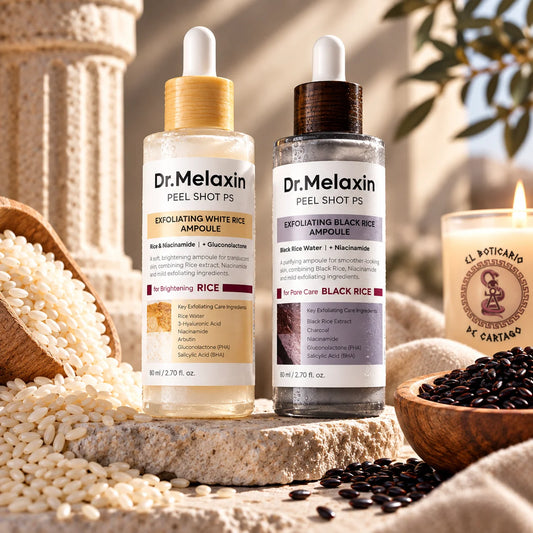 Ampollas exfoliantes Dr. Melaxin Peel Shot PS de arroz blanco y arroz negro.
