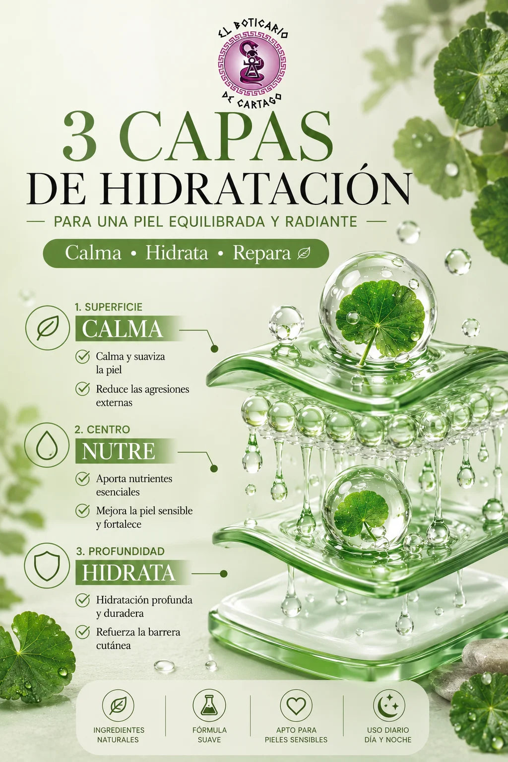 3 capas de hidratación con Centella Asiática – calma la superficie, nutre el centro y hidrata en profundidad para una piel equilibrada, radiante y con barrera cutánea reforzada