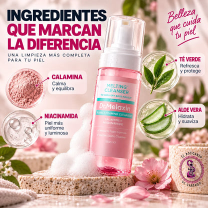 Ingredientes Espuma Limpiadora Melting Cleanser Dr. Melaxin – Calamina, Niacinamida, Té Verde y Aloe Vera