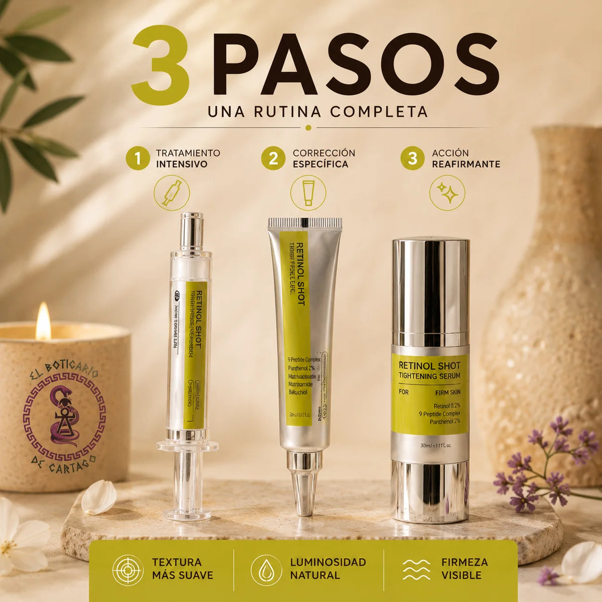 Ritual Retinol Glow en 3 pasos: tratamiento intensivo, corrección específica y acción reafirmante