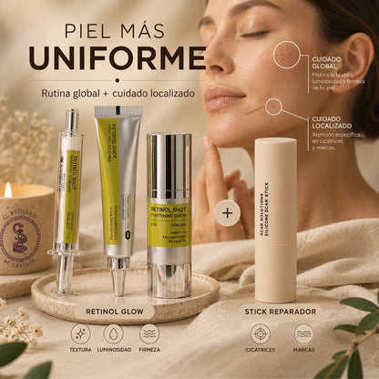 Bundle Glow & Repair – Retinol Glow + Stick Reparador de Cicatrices para piel más uniforme