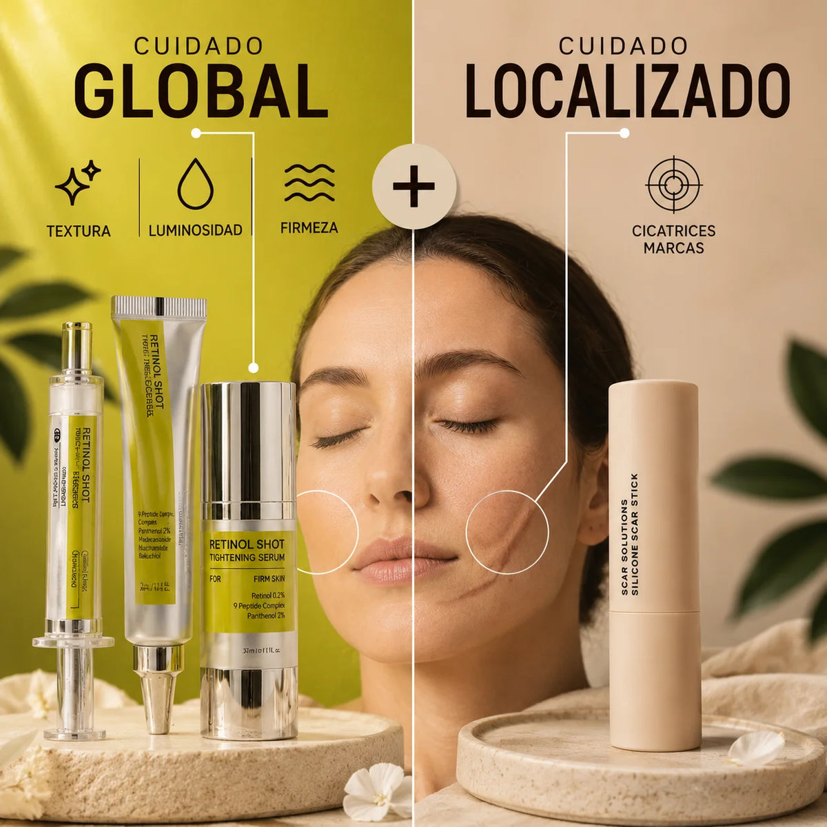 Cómo usar el bundle Glow & Repair: rutina global con Retinol Glow y cuidado localizado con Stick Reparador