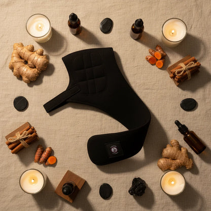 Hombrera terapéutica de turmalina El Boticario de Cartago con ingredientes naturales antiinflamatorios jengibre y cúrcuma