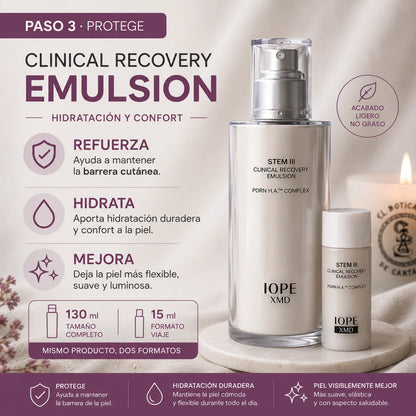 IOPE XMD Stem III Clinical Recovery Emulsion – Hidratación y confort, refuerza la barrera cutánea, 130 ml + 15 ml formato viaje