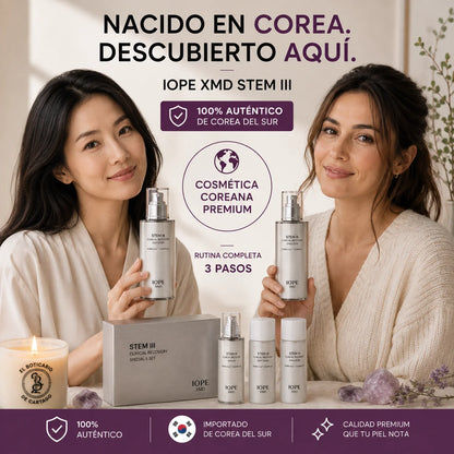 IOPE XMD Stem III Clinical Recovery Set – Rutina facial coreana premium de 3 pasos, 100% auténtico importado de Corea del Sur, El Boticario de Cartago