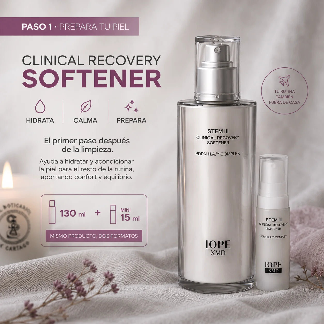 IOPE XMD Stem III Clinical Recovery Softener – Paso 1, prepara e hidrata la piel con PDRN H.A. Complex, 130 ml + mini 15 ml