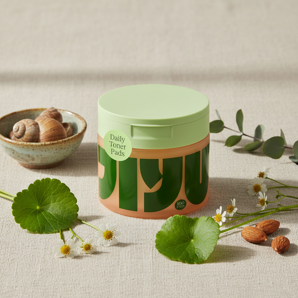 Jiyu Toner Pads Anti-Aging con Baba de Caracol, Centella Asiática y Niacinamida - 100 discos para skincare coreano profesional