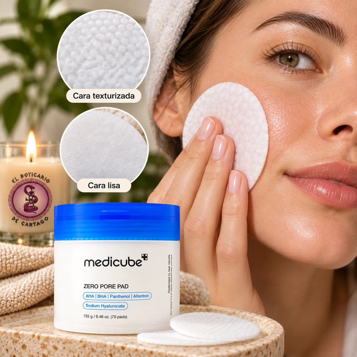 Comparación de la cara texturizada y la cara lisa de Medicube Zero Pore Pad 2.0