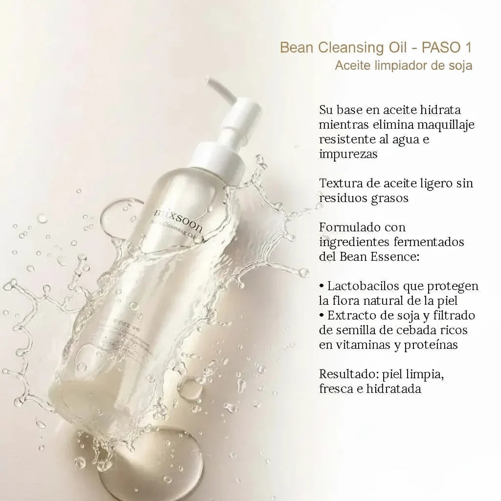 Paso 1 de la rutina Mixsoon: Bean Cleansing Oil, aceite limpiador de soja fermentada