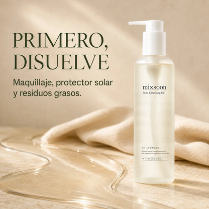 Mixsoon Bean Cleansing Oil 195ml, aceite limpiador coreano que disuelve maquillaje, protector solar y residuos grasos sobre piel seca