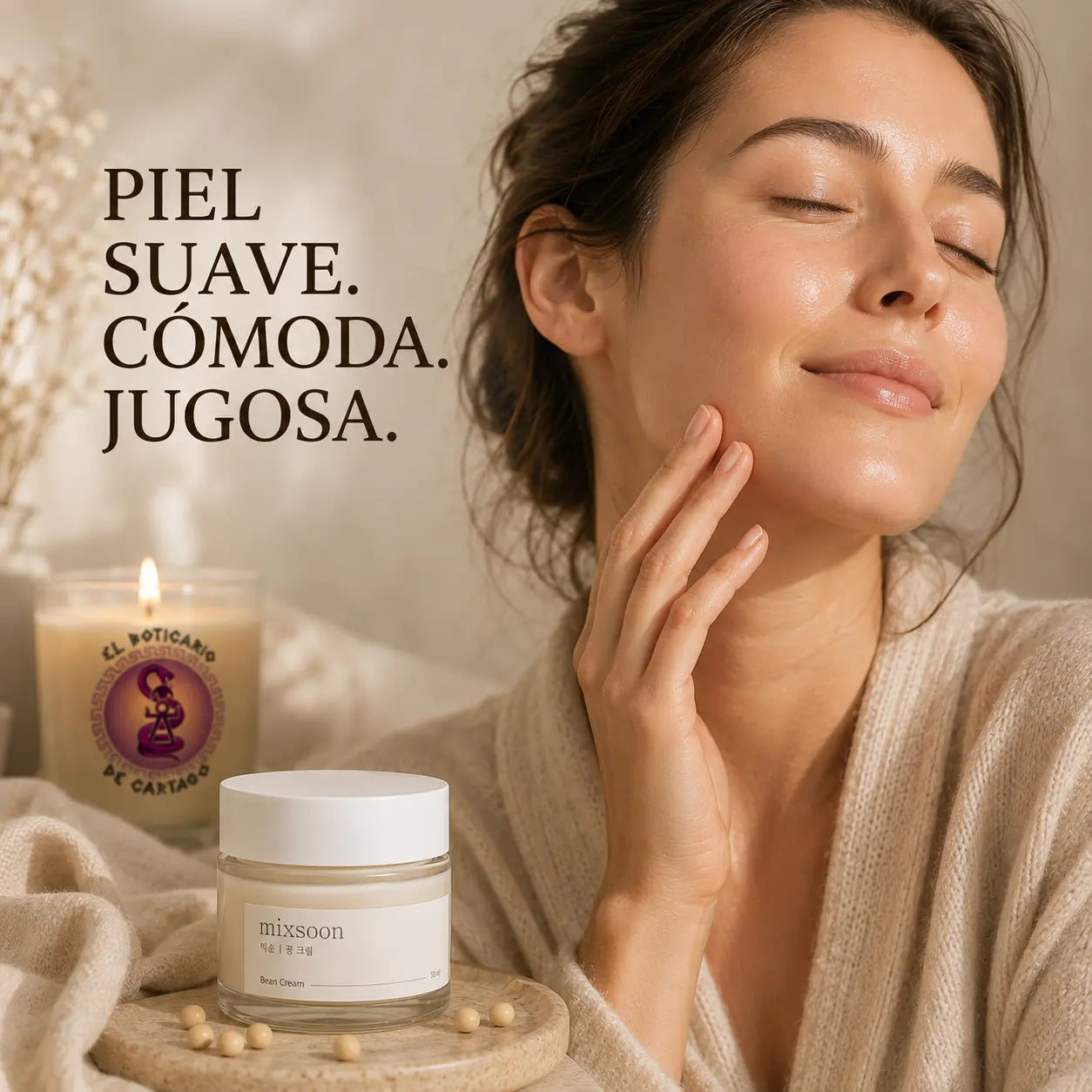 Mixsoon Bean Cream – resultado: piel suave, cómoda y jugosa tras su aplicación