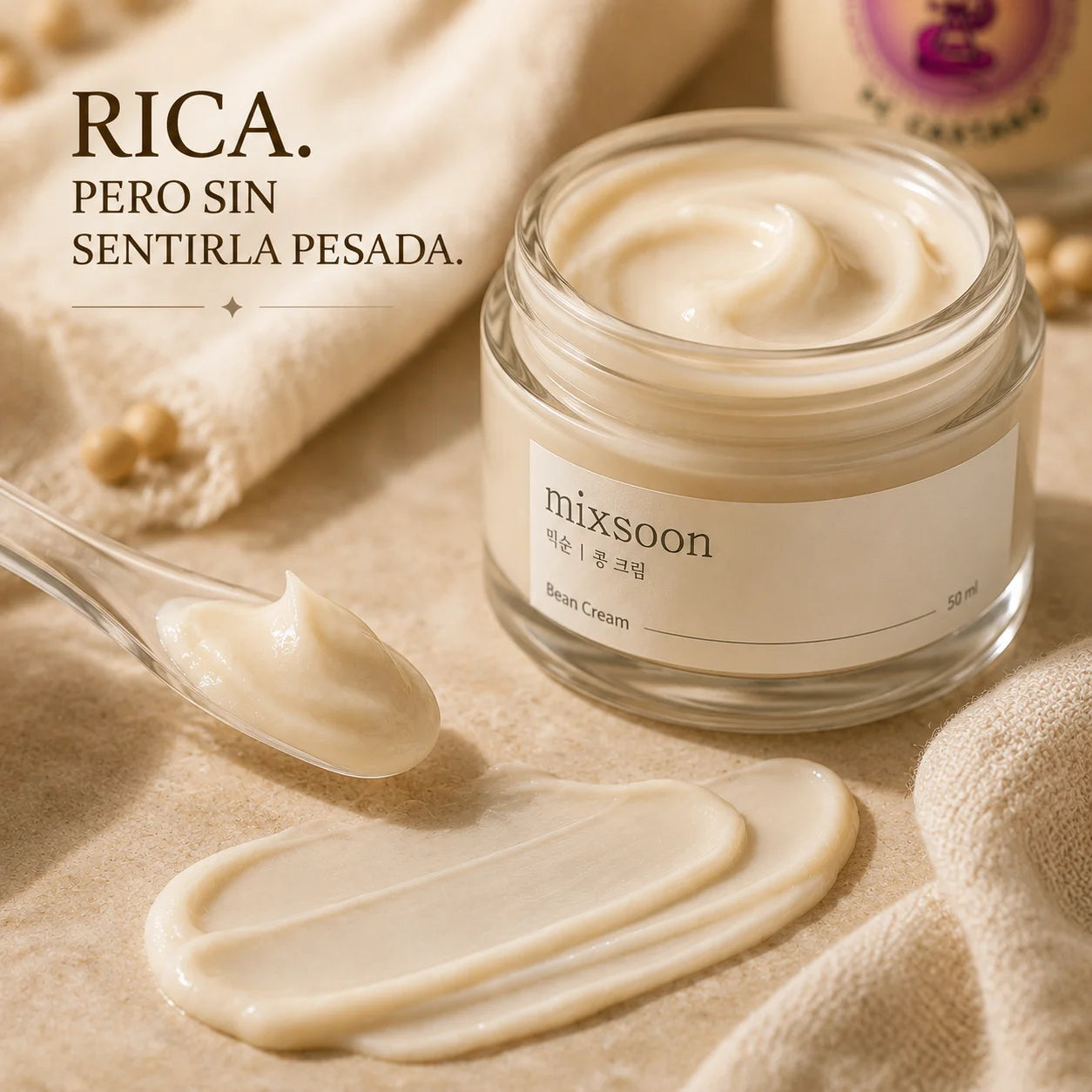 Mixsoon Bean Cream – textura rica y cremosa que se absorbe sin dejar sensación pesada en la piel
