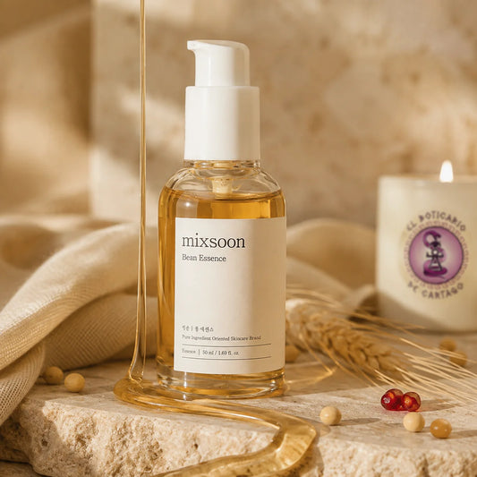 Mixsoon Bean Essence 50ml – esencia facial coreana con fermentos de soja, textura dorada fluida