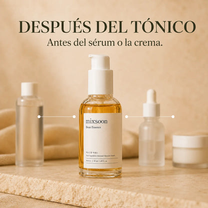 Mixsoon Bean Essence en rutina facial: aplicar después del tónico y antes del sérum o crema