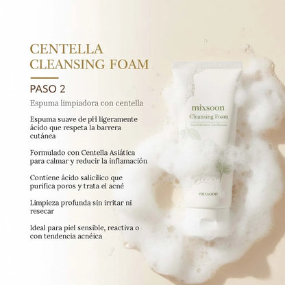 mixsoon Centella Cleansing Foam - Espuma limpiadora con centella paso 2 para piel sensible y acnéica