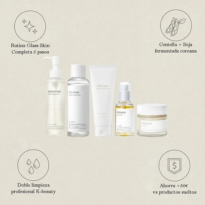rutina completa 5 pasos, centella y soja fermentada, doble limpieza K-beauty