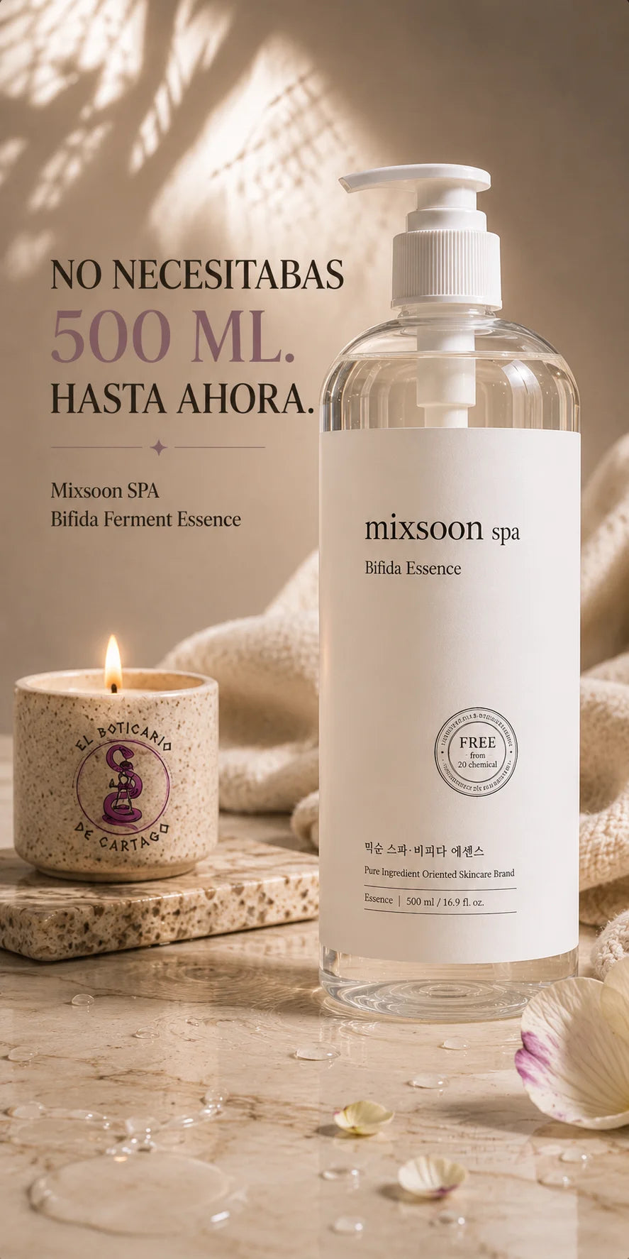 Mixsoon SPA Bifida Essence 500ml - No necesitabas 500ml. Hasta ahora. Esencia fermentada de bífida, formato profesional spa, libre de 20 químicos