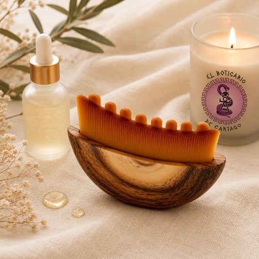Peine de masaje facial de madera con microcerdas para drenaje linfático y rutina facial premium