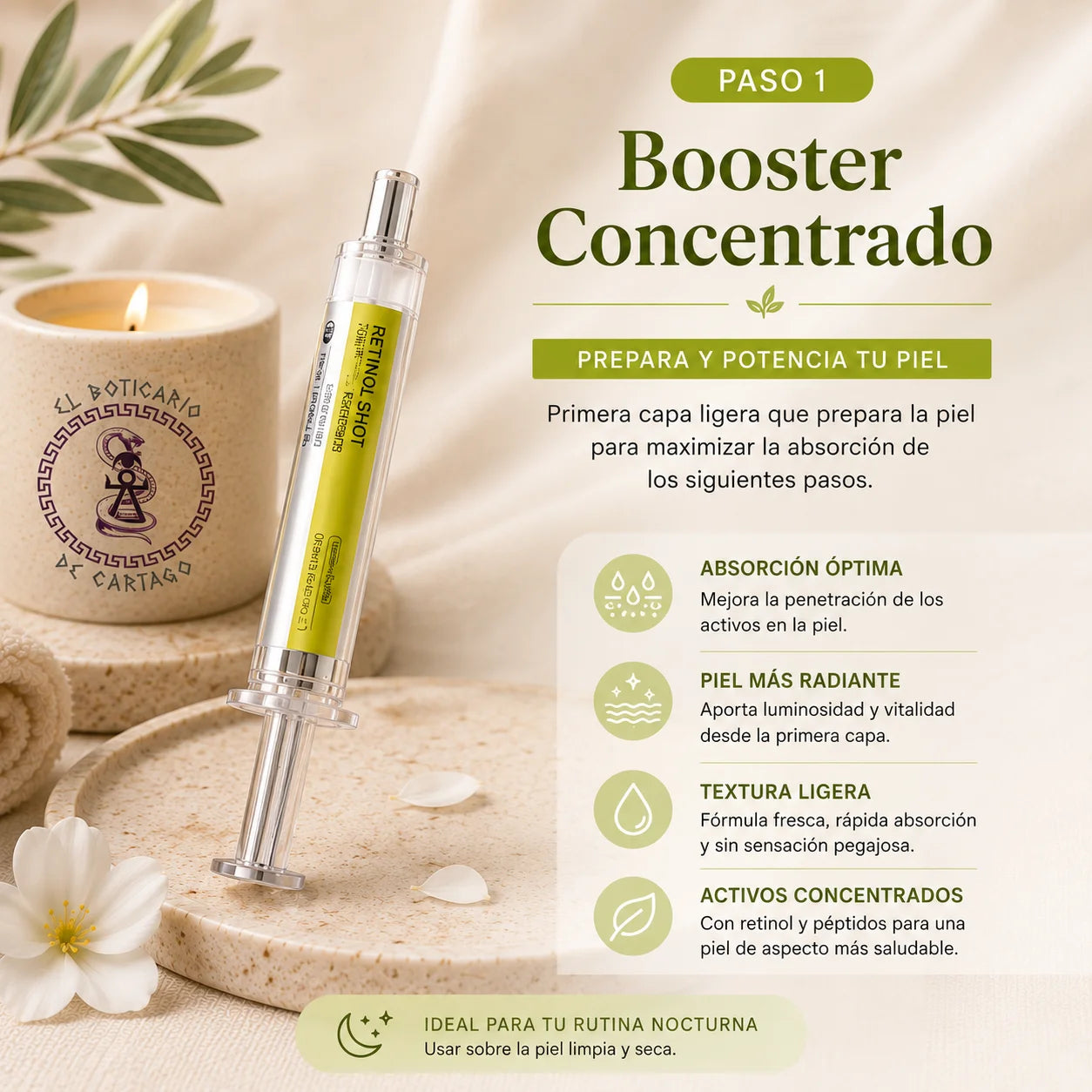 Ritual Retinol Glow Paso 1 – Booster Concentrado con retinol y péptidos. Prepara y potencia la piel para maximizar la absorción de los siguientes pasos