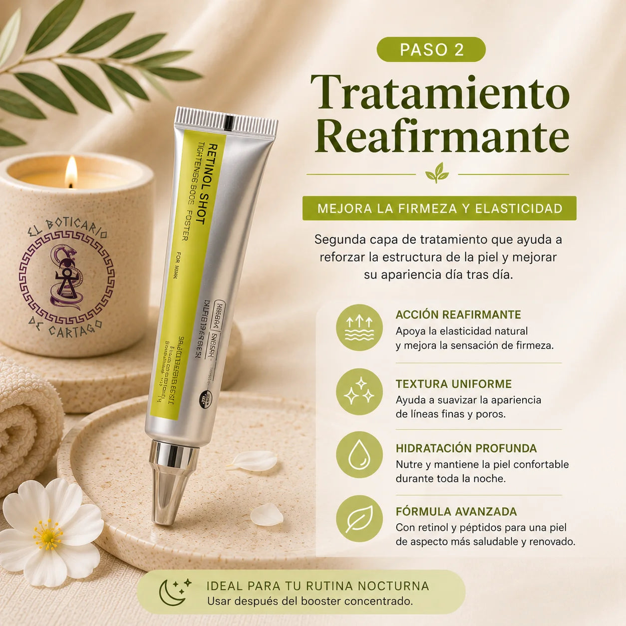 Ritual Retinol Glow Paso 2 – Tratamiento Reafirmante con retinol y péptidos. Mejora la firmeza, elasticidad y textura uniforme de la piel