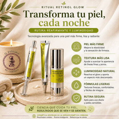 Ritual Retinol Glow – Rutina reafirmante y luminosidad: piel más firme, textura lisa, glow natural y fórmulas ligeras. Cosmética inspirada en dermocosmética coreana