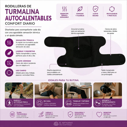 Rodilleras de turmalina autocalentables para uso diario – ajuste cómodo con velcro, tejido transpirable y sensación térmica agradable