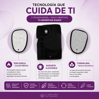 Rodillera de turmalina con terapia magnética, interior de terciopelo para sensación térmica y cierre de velcro ajustable – bienestar diario