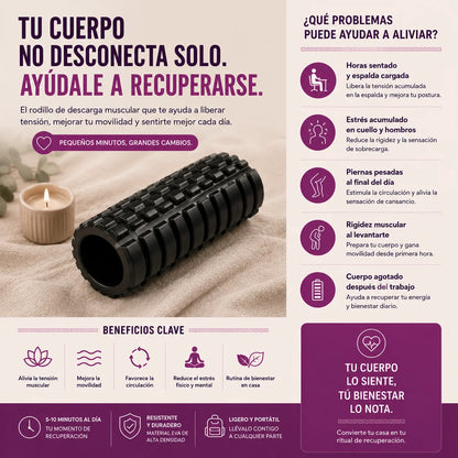 Características principales del Rodillo de Descarga Muscular: masaje profundo, resistente, portátil y bienestar diario – El Boticario de Cartago