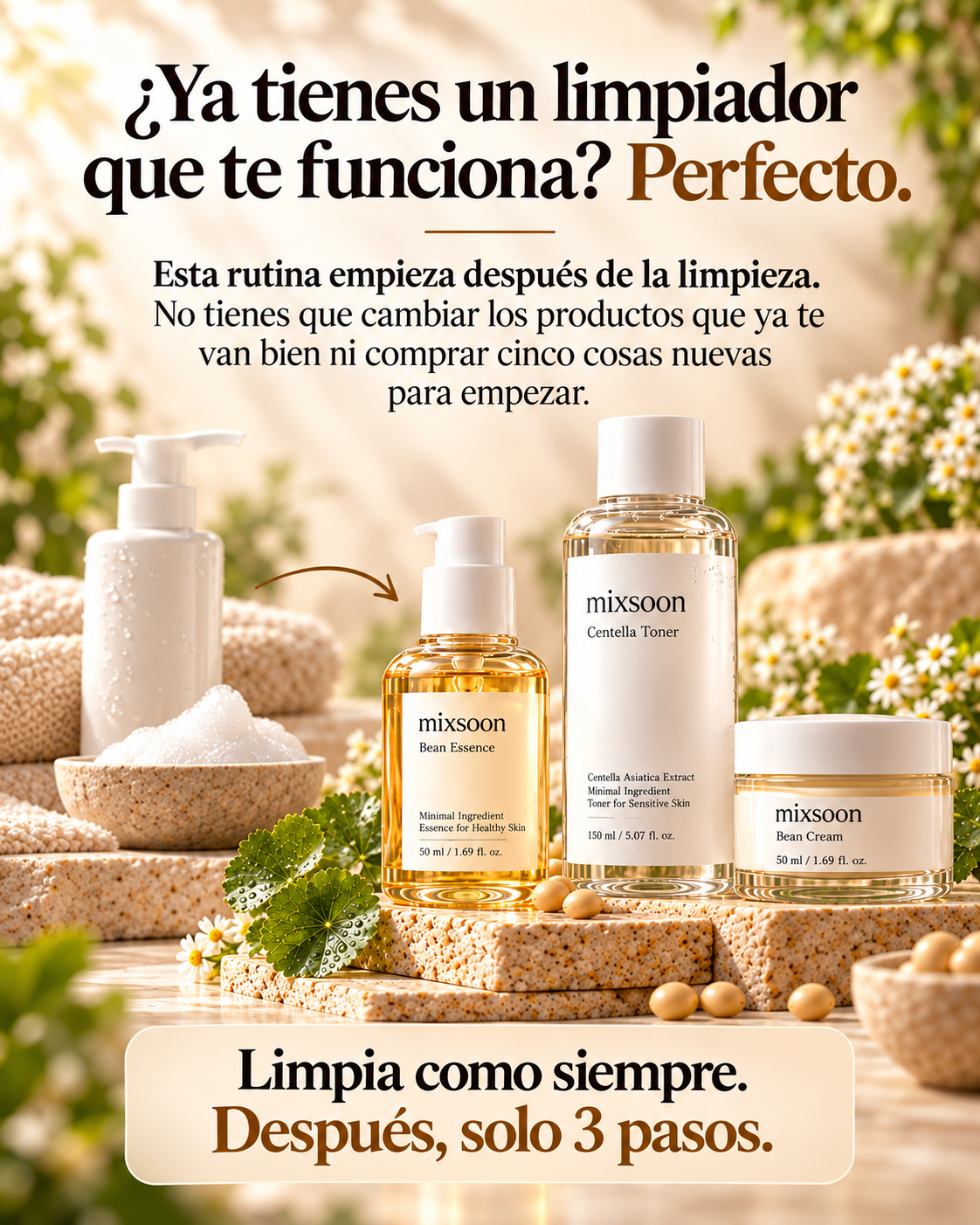 Rutina Coreana Esencial Mixsoon compatible con tu limpiador habitual